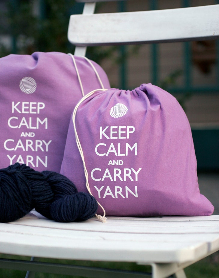 Small knitting project bag - Keep Calm and Carry Yarn - lavender