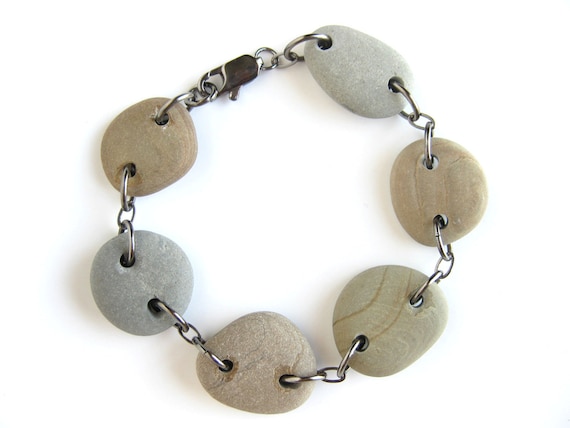 Natural stone bracelet - Large Round Neutrals Stone Bracelet - 102