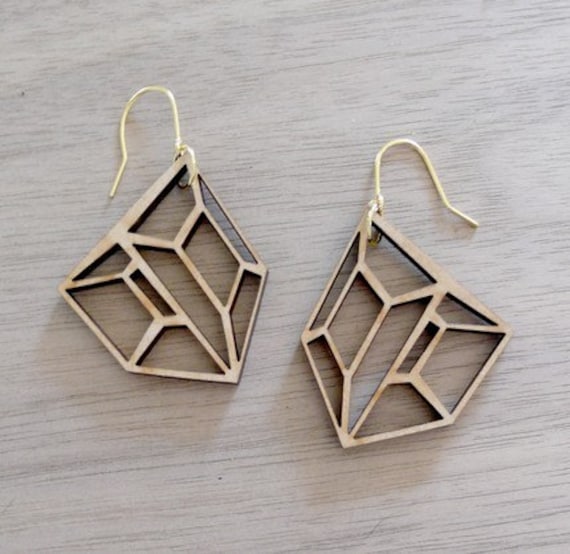 Small Hollow Shield Earrings - Recycled Wood