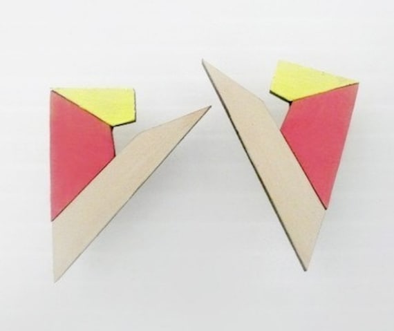 Pyramid Stud Earrings - Pink, Yellow & Grey