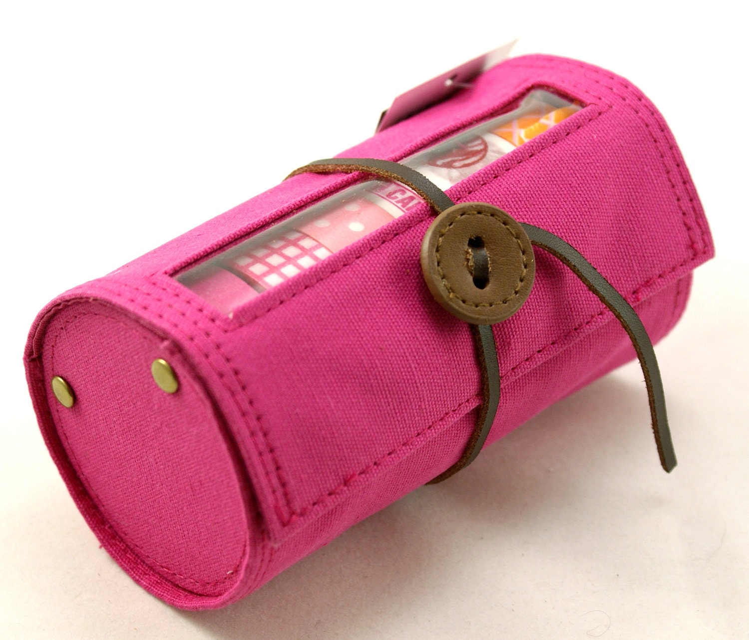 Japanese Washi Masking Tape Dark Hot Pink CANVAS Holder or Storage Case for multiple rolls of tape