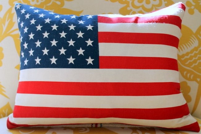 American United States Flag pillow cover 12 x 16 Reversible Vintage grain sack zipper closure