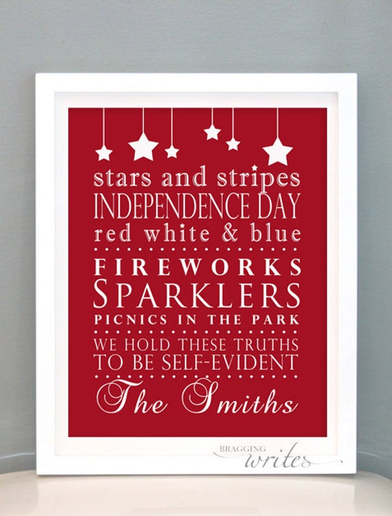 4th of July Wall Art - Independence Day Print Design- Custom Family Wall Art and Patriotic Decor (Red White Blue Theme)