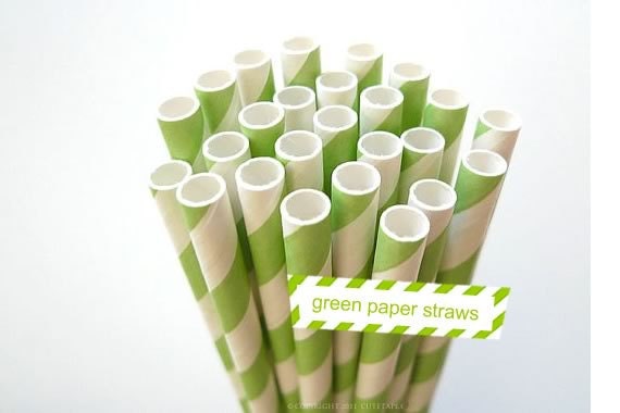 Striped Lime GREEN Paper Straws Green and White Stripe - set of 25 Green Straws w/ DIY Drinking Straw Flags PDF
