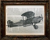 WWI Airplane Art Print on Dictionary Book Page