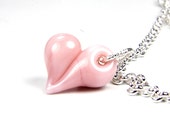 Mothers Day, Peach, Pink, Gift  Lampwork Heart Necklace