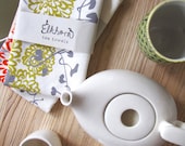 Dahlia Tea Towel mustard- hand screen printed on eco friendly linen