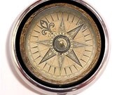 Steampunk Antique Compass Image on Pill Box Pillbox Case Trinket Box Vitamin Holder