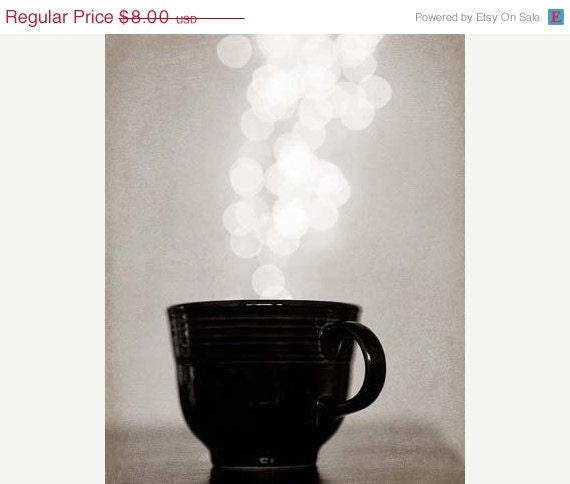 25% OFF SALE Abstract Photograph - Coffee Break - 4x6 Food Black White Cup Circles silver grey rustic whimsical
