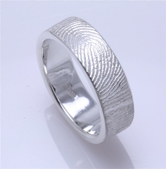6 mm Sterling Silver Custom Fingerprint Wedding Band with Fingerprint 