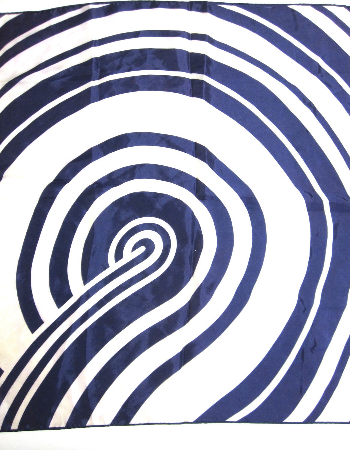 Rockabilly Fashion Large Vintage Geometric Swirl Scarf  In Dark Blue & White