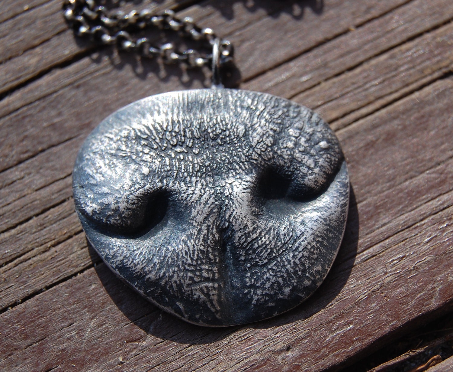 SMALL Dog or Cat Nose Print - Customized in Pure Silver with a Sterling Silver Chain