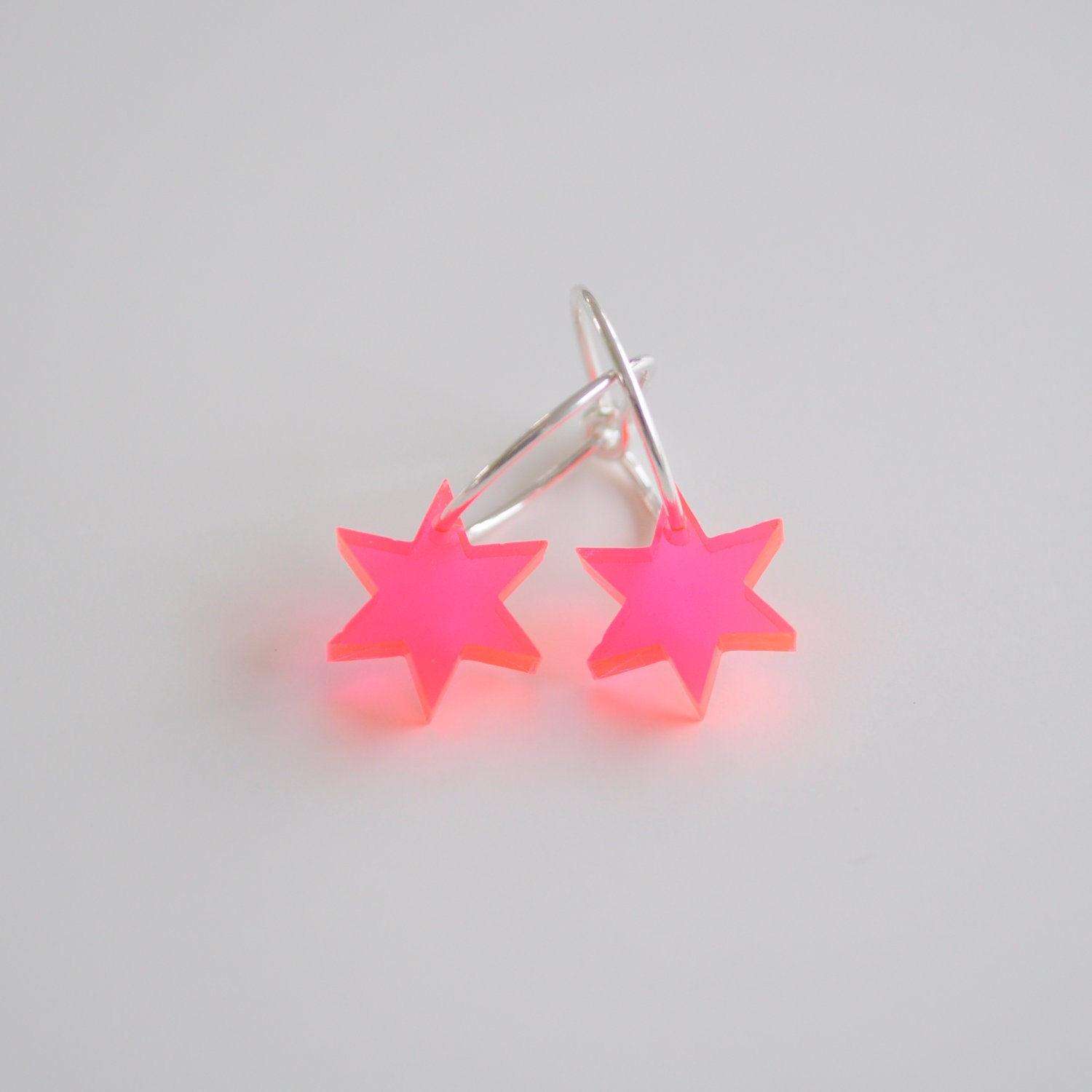 Little red acrylic star, sterling silver earrings