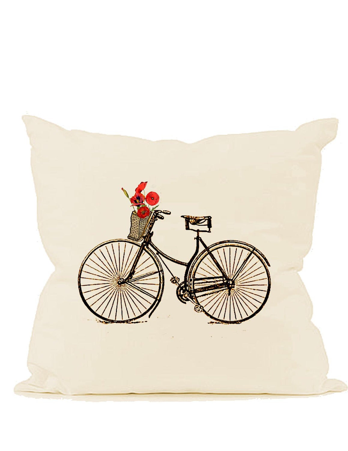 Vintage bicycle digital download image Basket Orange Poppies with or without Paris Streets transfer to fabric paper pillows burlap No. 586