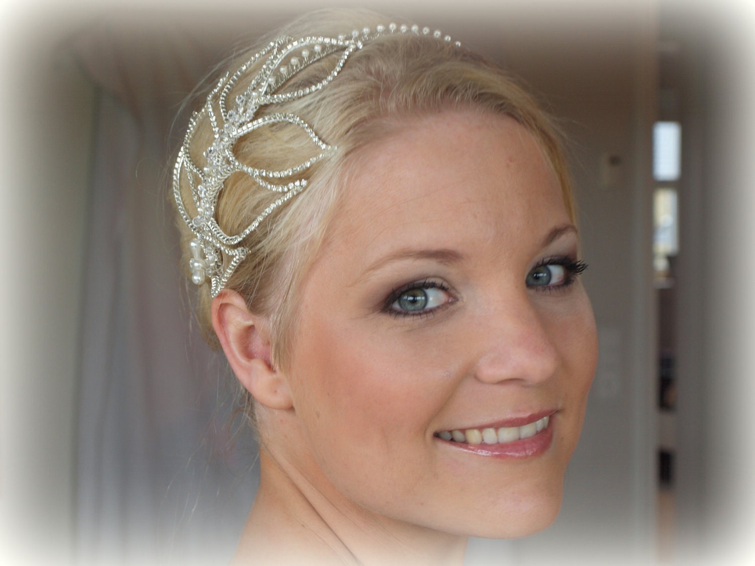 Bridal crystal side tiara - Lady Rose,stunning crystal leaves head piece